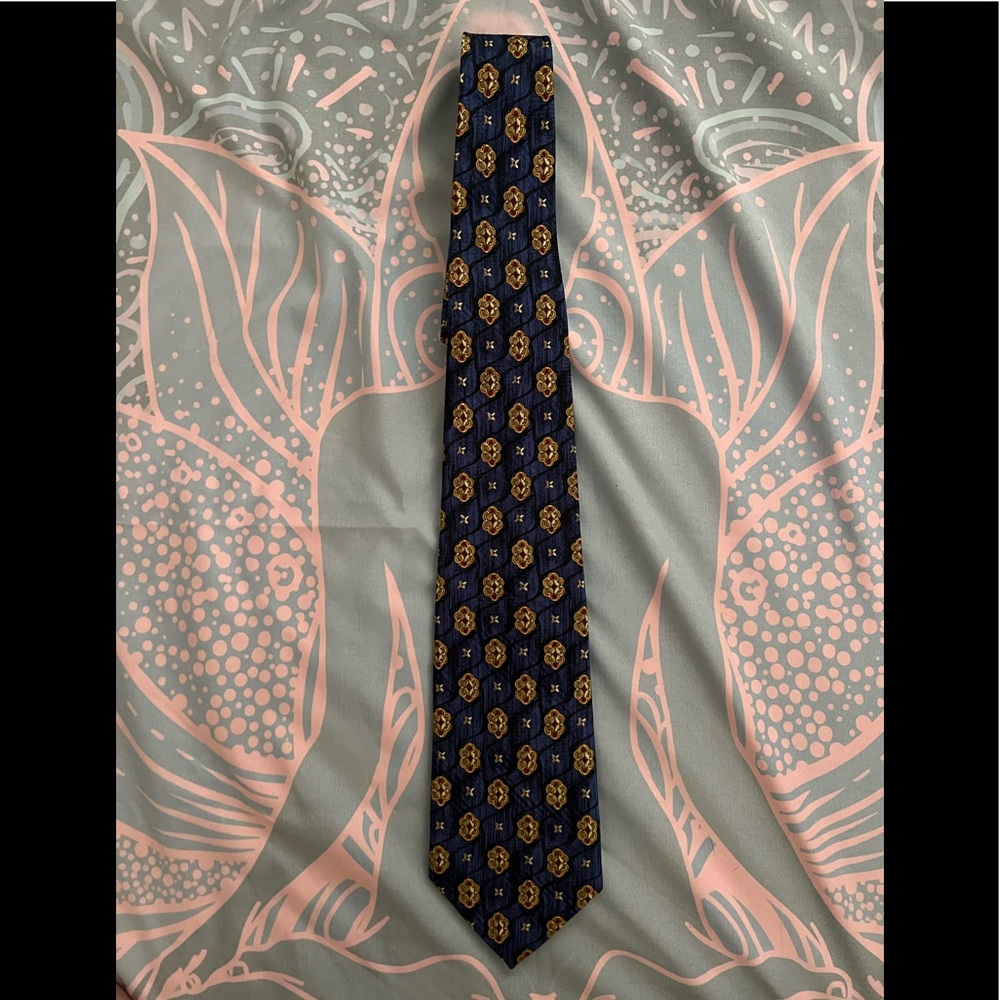 Robert Talbott Mens Tie Navy Blue and Gold